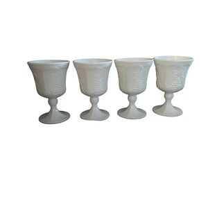 Vintage Harvest Grape & leaves Milk Glass Wine/Goblet Set